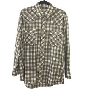ATA Authentic Western Vintage Pearl Snap Plaid Checked Long Sleeve 16.5 (Large)